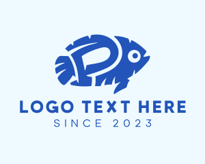 Fish Farm - Blue Fish Letter P logo design