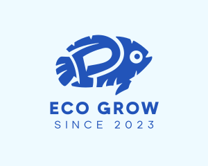 Aquaponics - Blue Fish Letter P logo design