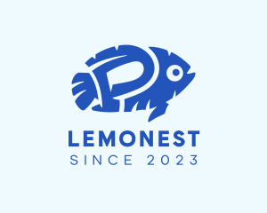 Aquaponics - Blue Fish Letter P logo design