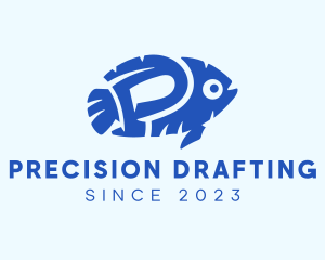 Blue Fish Letter P logo design