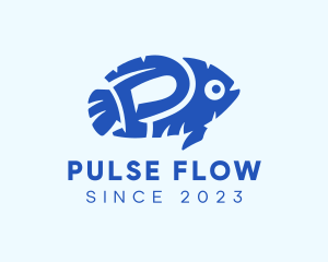 Blue Fish Letter P logo design