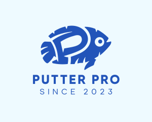 Blue Fish Letter P logo design