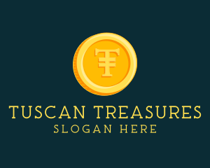 3D Gold Coin Letter T logo design