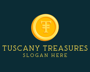 3D Gold Coin Letter T logo design