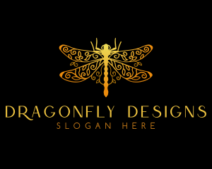 Dragonfly - Golden Dragonfly Decoration logo design