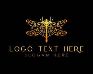 Insect - Golden Dragonfly Decoration logo design