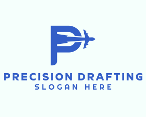 Blue Airplane Letter P logo design