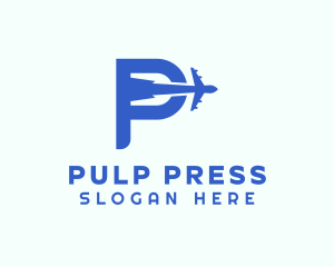 Blue Airplane Letter P logo design