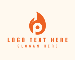 Flammable - Orange Flame Letter P logo design