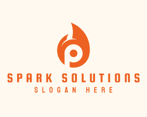 Ignite - Orange Flame Letter P logo design