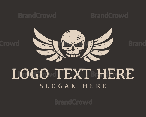 Vintage Grunge Skull Wings Logo