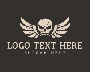 Skull - Vintage Grunge Skull Wings logo design