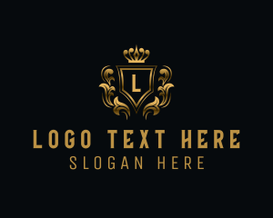 Liquor - Metallic Shield Crown Crest logo design