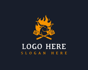 Cow - Flaming Grill Steakhouse logo design