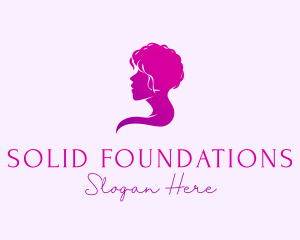 Golden  Crown - Female Curly Hair logo design