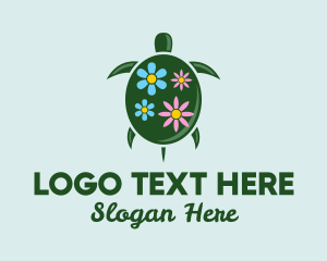 Ocean Creature - Floral Green Turtle logo design