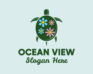 Floral Green Turtle logo design