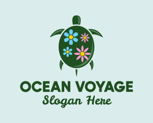 Floral Green Turtle logo design