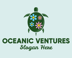 Floral Green Turtle logo design