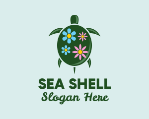 Floral Green Turtle logo design