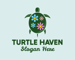 Turtle - Floral Green Turtle logo design