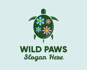 Floral Green Turtle logo design