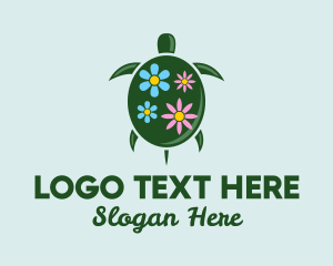 Sea Animal - Floral Green Turtle logo design