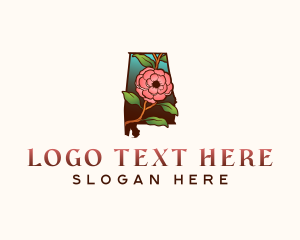 Map - Alabama Camellia Flower logo design