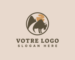 Camping - Mountain Bison Sunrise logo design