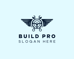 Panel Beater - Blue Mechanic Wrench Wings logo design