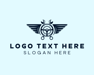 Steering Wheel - Blue Mechanic Wrench Wings logo design