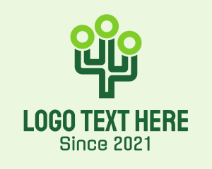 Futuristic - Green Digital Cactus logo design