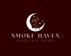 Moon Woman Smoking logo design