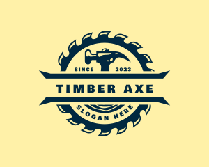 Saw Blade Hammer Logger logo design