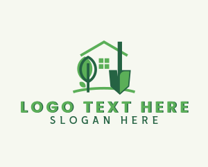 Lawn Care - House Landscaping Shovel logo design
