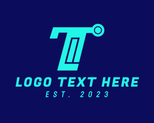 Alphabet - Blue Technology Letter T logo design