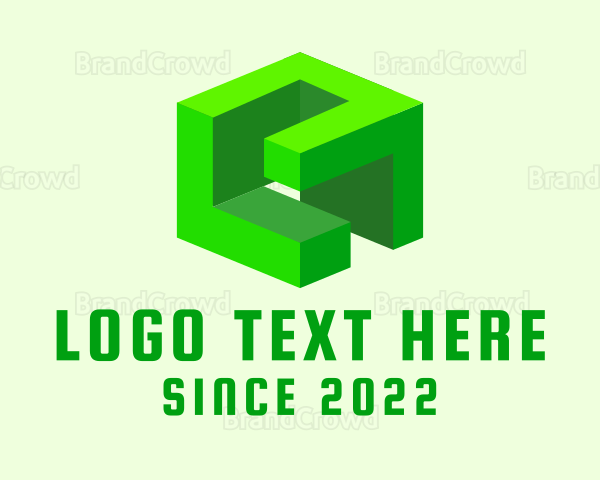 3D Green Construction Block Logo