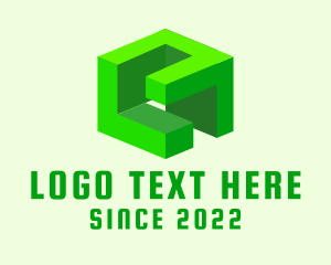 Cluster - 3D Green Construction Block logo design