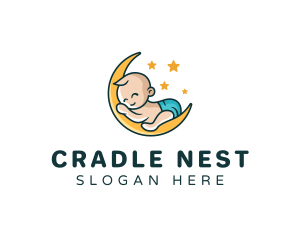 Cradle - Cute Moon Baby logo design