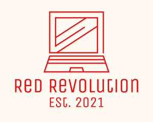 Red Laptop Outline logo design