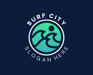 Surfing Ocean Wave logo design