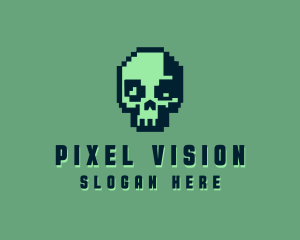 Retro Pixel Skull logo design