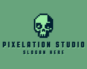 Retro Pixel Skull logo design