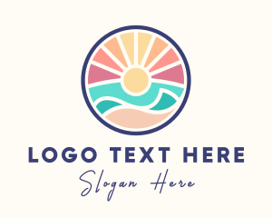 Surfing - Summer Sunset Island logo design