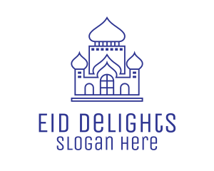 Eid - Blue Monoline Islamic Mosque logo design