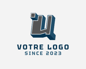 3D Graffiti Letter V logo design