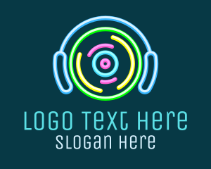 Interview - Neon Vynil & Headphones logo design