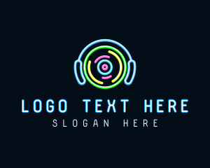 Podcast - Neon Vynil & Headphones logo design