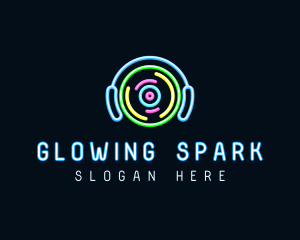 Neon Vynil & Headphones logo design