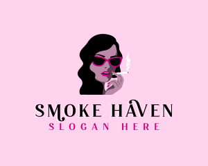 Woman Sunglasses Cigarette logo design